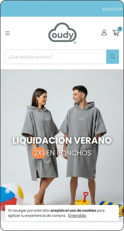 Tienda Oudy de alumnos de Ecom Lab, vista en celular