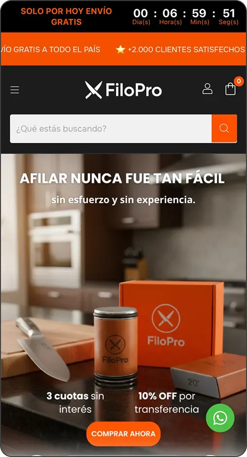Tienda FiloPro de alumnos de Ecom Lab, vista en celular